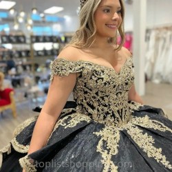 Sweetheart Black Quinceanera Dresses 2024 Gold Appliques Beads Sweet 15 16 Ball Gown