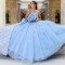 Blue Quinceanera Dress 3D Butterfly Off Shoulder Corset Ball Gown Bow Applique Lace Sweet 16 Vestidos De 15 Años