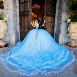 Off Shoulder Blue 3D Flowers Quinceanera Dress Beading Appliques Mexican Sweet 16 Ball Gown Vestidos De 15 Años