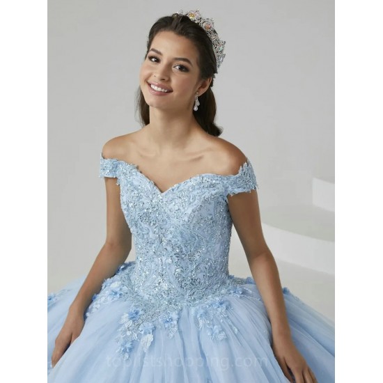 Sweetheart Blue Ball Gown Quinceanera Dress 2024 Off The Shoulder Appliques Lace Beading Birthday Party Dress