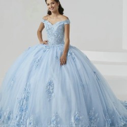 Sweetheart Blue Ball Gown Quinceanera Dress 2024 Off The Shoulder Appliques Lace Beading Birthday Party Dress