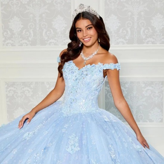 Blue Quinceanera Dresses Beading Applique Lace Off The Shoulder Ball Gown Flowers Sweet 15 فساتين quinceanera