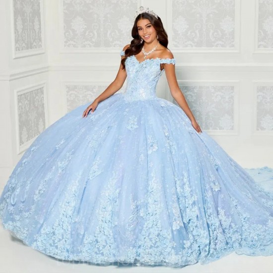 Blue Quinceanera Dresses Beading Applique Lace Off The Shoulder Ball Gown Flowers Sweet 15 فساتين quinceanera