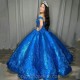 Blue Quinceanera Dress Sweetheart Applique Lace Beads Floor Length Ball Gown