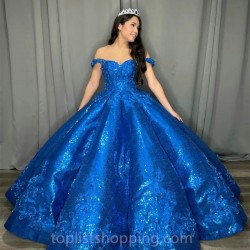 Blue Quinceanera Dress Sweetheart Applique Lace Beads Floor Length Ball Gown