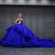 Glitter Blue Ball Gown Quinceanera Dresses 2024 Flower Beads Tull Tiered Girls Birthday Vestidos De 15 Años