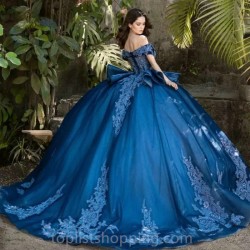 Blue Quinceanera Dress 2024 Off Shoulder Princess Prom Ball Gown Sweet 16 XV Years Old Miss Birthday Dress