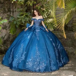 Blue Quinceanera Dress 2024 Off Shoulder Princess Prom Ball Gown Sweet 16 XV Years Old Miss Birthday Dress