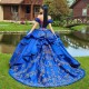 Blue Quinceanera Dress 2024 Princess Prom Ball Gown Sweet Ruffle Layers Train Pageant Mexican