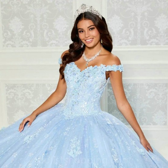 Blue Quinceanera Dress Off Shoulder Appliques Floral Lace Beading Ball Gown Corset Sweet 16 Dress