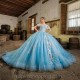 Blue Quinceanera Dresses 2024 Sweetheart Off Shoulder Ribbon Puffy Skirt Girls Sweet 15 16 Birthday Gowms