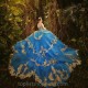 Blue Quinceanera Dresses 2024 V Neck Spaghetti Layers Golden Long Puffy Skirt Girls Sweet 15 16 Birthday Dress