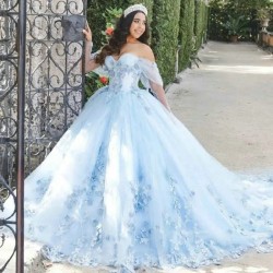 Blue Quinceanera Dresses 2024 Off Shoulder Sweet 15 16 Birthday Party Gown Sweetheart Backless Mexican Dress