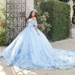 Blue Quinceanera Dresses 2024 Off Shoulder Sweet 15 16 Birthday Party Gown Sweetheart Backless Mexican Dress