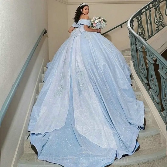 Blue Quinceanera Dresses Ball Gown Sweet 16 Dress Sparkle 15 Birthday Party Prom Gown