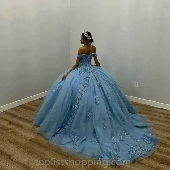 Blue Quinceanera Dresses Beading Appliques Ball Gown Vestidos De 15 Anos Formal Prom Party Dress