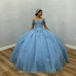 Blue Quinceanera Dresses Beading Appliques Ball Gown Vestidos De 15 Anos Formal Prom Party Dress