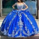 Blue Shiny Princess Quinceanera Dress Off Shoulder Lace Applique Sweet 16 Vestidos De 15 Años