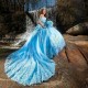 Blue Shiny Quinceanera Dress For Sweet 16 Girls Beads Appliques Princess Ball Gown