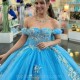 Sweetheart Blue Shiny Quinceanera Dress Ball Gown With Cape Appliques Lace Beads Sweet 16 Vestidos De Fiesta