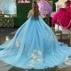 Sweetheart Blue Shiny Quinceanera Dress Ball Gown With Cape Appliques Lace Beads Sweet 16 Vestidos De Fiesta