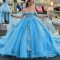 Sweetheart Blue Shiny Quinceanera Dress Ball Gown With Cape Appliques Lace Beads Sweet 16 Vestidos De Fiesta