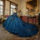 Blue Shiny Tulle Quinceanera Dresses Sweetheart Beads Applique Lace Beads Ball Gown Sweet Sixteen Dress