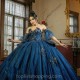 Blue Shiny Tulle Quinceanera Dresses Sweetheart Beads Applique Lace Beads Ball Gown Sweet Sixteen Dress