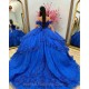 Sparkly Blue Quinceanera Dresses Off Shoulder Fairy princesse bleu royale Sweet 15 robe gown