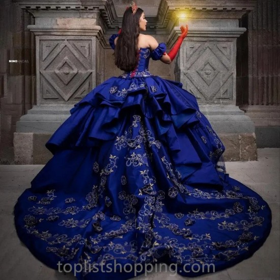 Blue Sweetheart Ball Gown Beaded Quinceanera Dress Princess Corset Dresses Beads Tull Vestidos De 15 Años