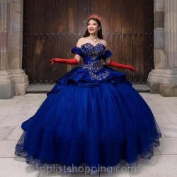 Blue Sweetheart Ball Gown Beaded Quinceanera Dress Princess Corset Dresses Beads Tull Vestidos De 15 Años