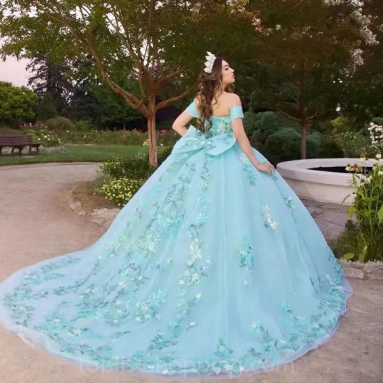 Blue Vestidos De 15 Años Tulle Quinceanera Dress Bow Mexican Dress Girls Birthday Party Gown