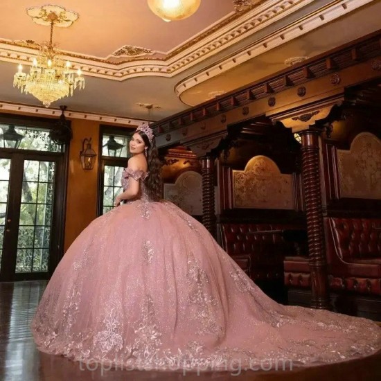 2024 Pink Quinceanera Dress Ball GownFloral Lace Appliques Beading Sweet 16 15 Dress Vestidos De Fiesta