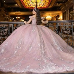 2024 Pink Quinceanera Dress Ball GownFloral Lace Appliques Beading Sweet 16 15 Dress Vestidos De Fiesta