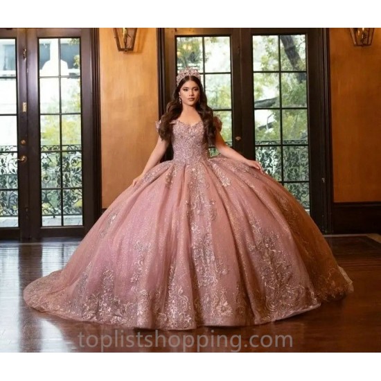 2024 Pink Quinceanera Dress Ball GownFloral Lace Appliques Beading Sweet 16 15 Dress Vestidos De Fiesta