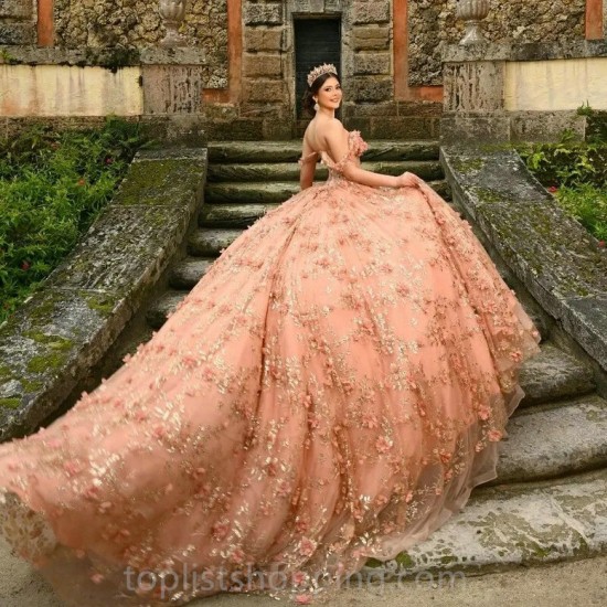 Puffy Blush Quinceanera Dress 2024 Ball Gown Appliques Lace Beading Skirt Sweet 16 Dress vestidos de 15