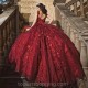 Ball Gown Burgundy Quinceanera Dress Floral 3D Flower Sweet 16 Vestidos De XV Anos