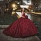 Ball Gown Burgundy Quinceanera Dress Floral 3D Flower Sweet 16 Vestidos De XV Anos