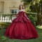 Beads Burgundy Princess Quinceanera Dresses 2024 Flower Ball Gown Sweet 16 Dresses Corset Back