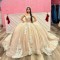 Off The Shoulder Champagne Ball Gown Quinceanera Dresses Appliques Lace Corset Vestidos De 15 Años