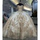 Spaghetti Champagne Beading Tassel Ball Gown Quinceanera Dress Sequined Appliques Lace Vestidos De 15 Años