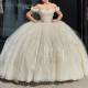 Crystal Champagne Flowers  Quinceanera Dress Ball Gown Off Shoulder Birthday Sweet 15 Party Dresses