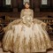 Long Sleeves Champagne Ball Gown Quinceanera Dresses Gold Appliques Vestido De 15 Anos Sweet 16 Dress