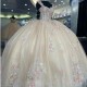 3D Butterfly Champagne Quinceanera Dresses Off The Shoulder Appliques Lace Ball Gown Corset Vestidos De 15 Años