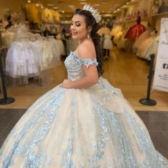 Champagne Princess Ball Gown Quinceanera Dresses Off Shoulder Sweetheart Sweep Train Vestidos De 15 Anos