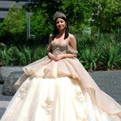 Champagne Quinceanera Dress 2024 Ball Gown Spaghetti Appliques Beaded Mexican 16 Birthday Princess Gown