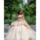 Champagne Quinceanera Dress 2024 Ball Gown Spaghetti Appliques Beaded Mexican 16 Birthday Princess Gown