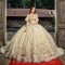 Champagne Quinceanera Dress Ball Gown 3D Floral Applique Beads Women Off Shoulder Robe De Soiree Sweet 16 Dress