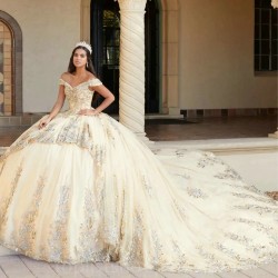 Champagne Quinceanera Dresses 2024 Layers Appliques Ball Gown Sweet 15 16 Dress