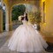 Champagne Quinceanera Dresses 2024 Long Sleeve Gold Applique Pearls Cinderella Sweet 16 Dress